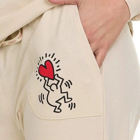 NWOT Keith Haring Women's M Beige Jogger Pants Graphic Design - Picture 2 of 7